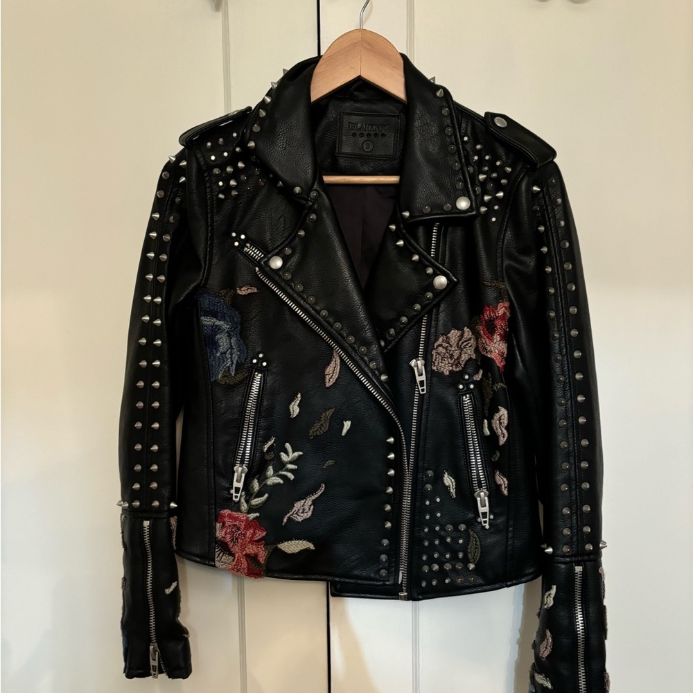 BLANKNYC Studded Embroidered Leather Jacket